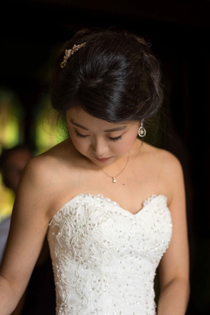 Woman in Wedding dressing looking down